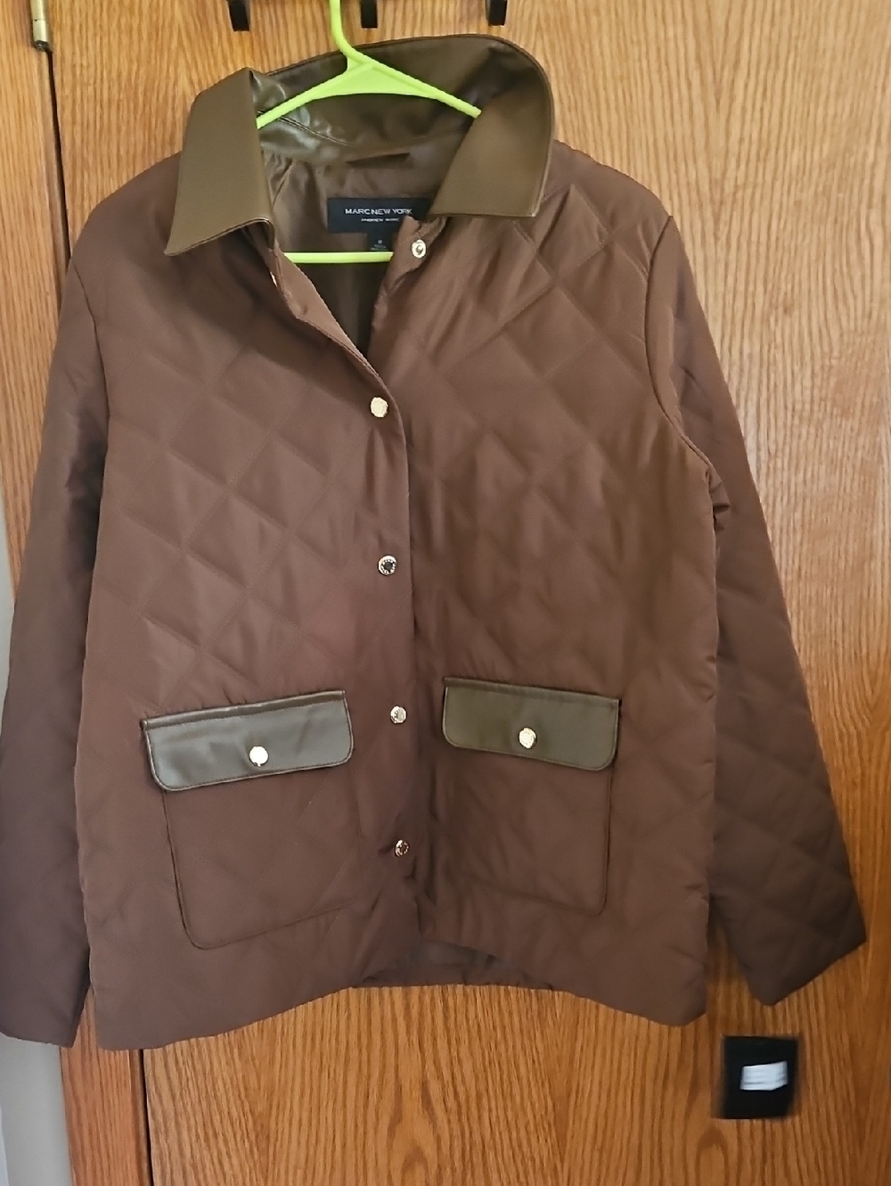 Marc New York Quilted Brown Jacket with Leather Trim